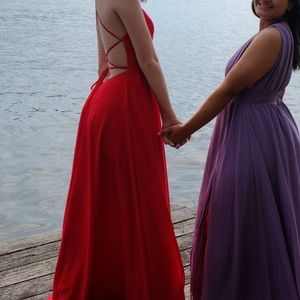 Beautiful open cross cross back red formal dress